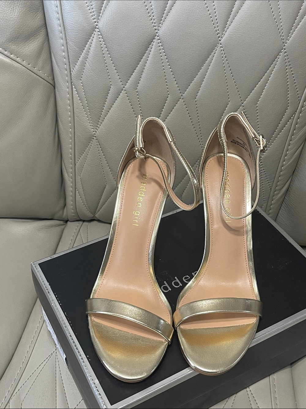 Madden Girl Metallic Gold Ankle Strap Stiletto Sandals - Picture 8 of 12